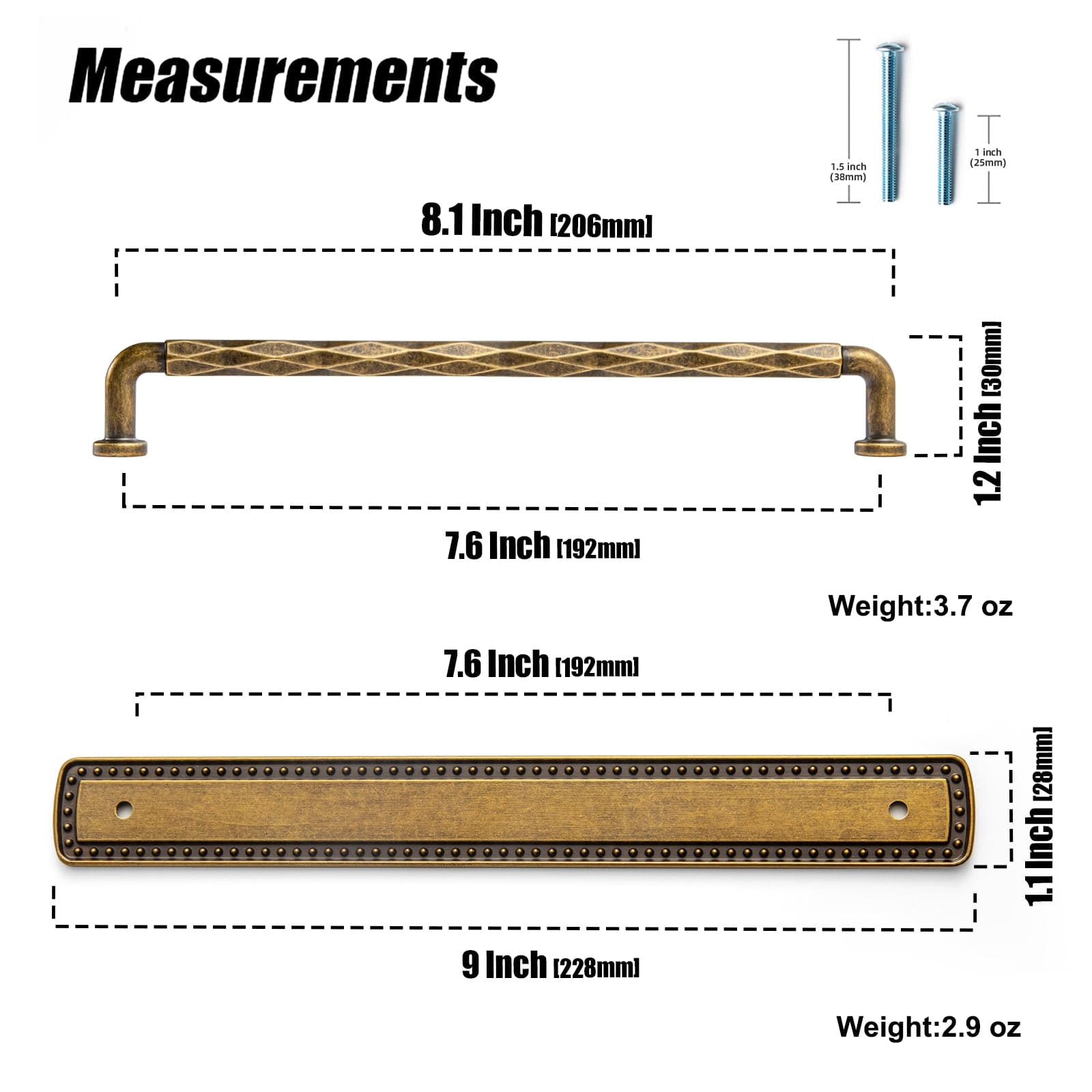 2 Pack Zinc Alloy Drawer Pulls with Back Plate Twisted Design Decorative Handles for Kitchen Cabinets