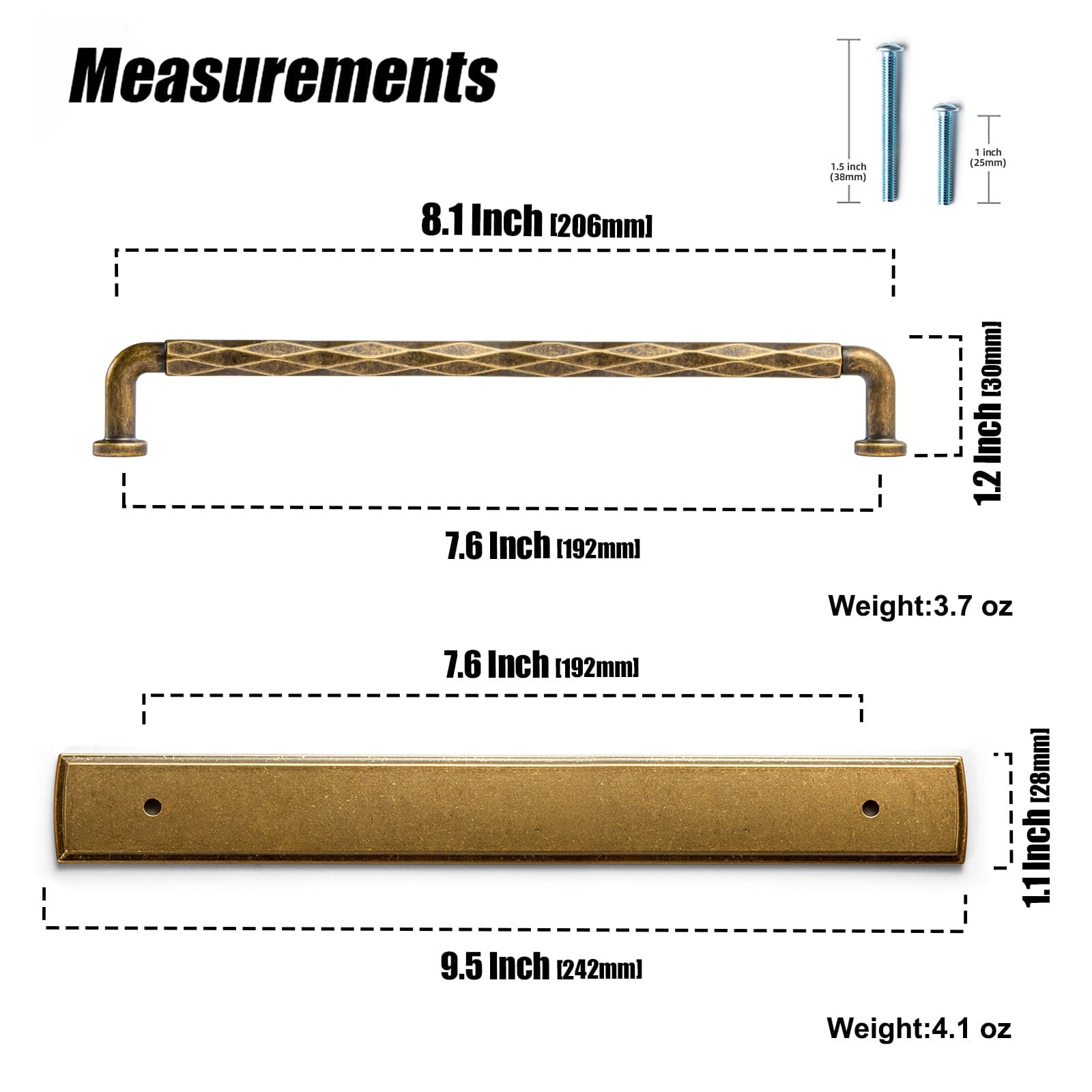 2 Pack Zinc Alloy Drawer Pulls with Back Plate Twisted Design Decorative Handles for Kitchen Cabinets