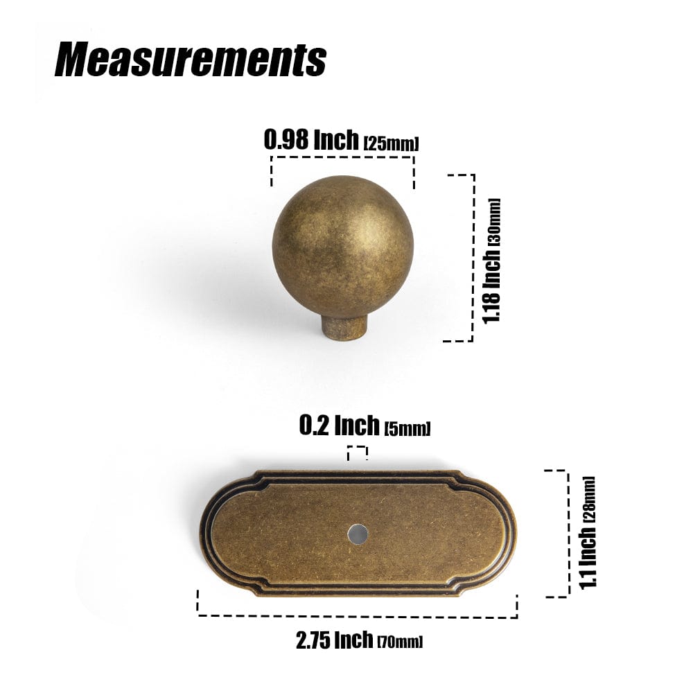 2 Pack Round Cabinet Knobs with Back Plate Zinc Alloy Cabinet Handle with Long Back Plate