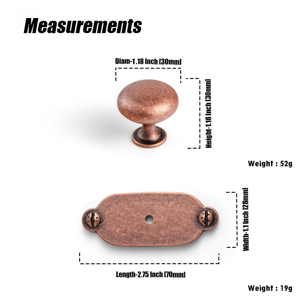 Antique Brass Zinc Alloy Cabinet Knob with Back Plate Single Hole Center Cabinet Hardware for Bedroom Kitchen