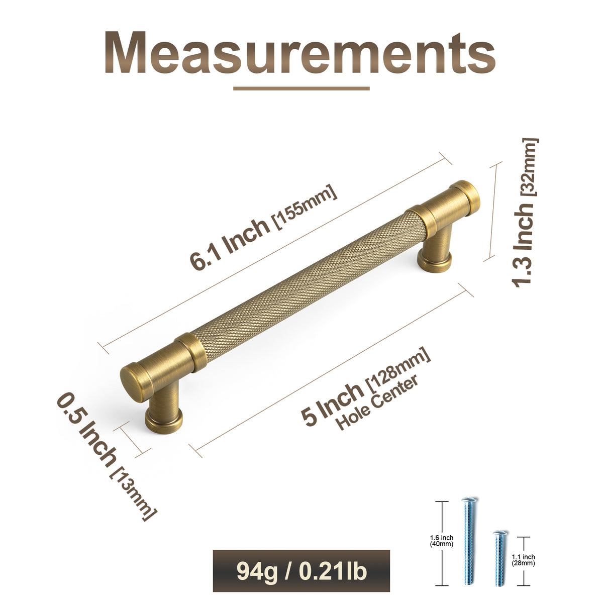 Knurled Metal Alloy Vintage Bronze Bar Pull Kitchen Hardware