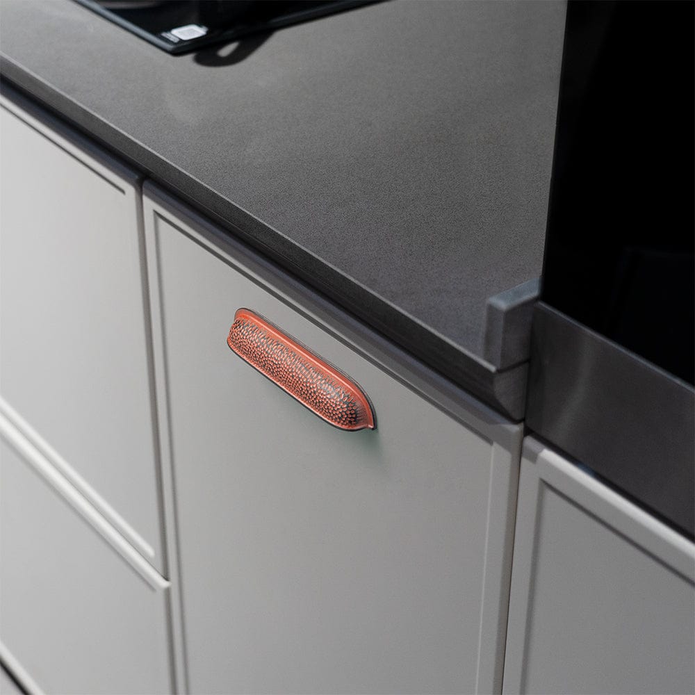 Hammered Texture Cabinet Cup Pulls with Curved Edges Elegant Vintage Drawer Bin Handle for Kitchen