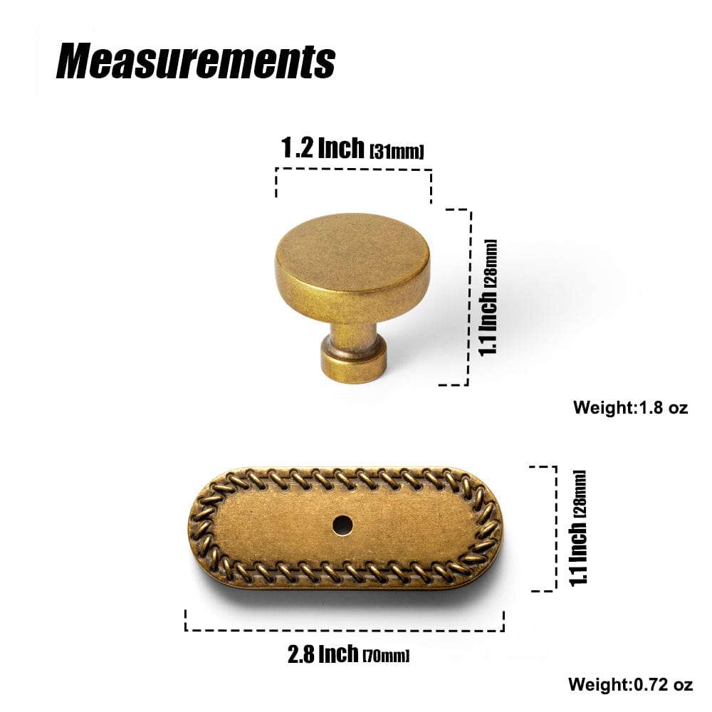 Vintage Brass Zinc Alloy Cabinet Knob with Back Plate Single Hole Center Kitchen Hardware