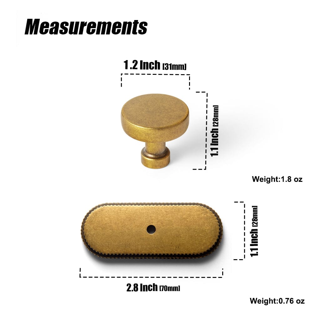 Vintage Brass Zinc Alloy Cabinet Knob with Back Plate Single Hole Center Kitchen Hardware