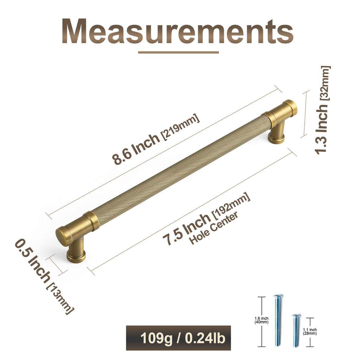 Knurled Metal Alloy Vintage Bronze Bar Pull Kitchen Hardware