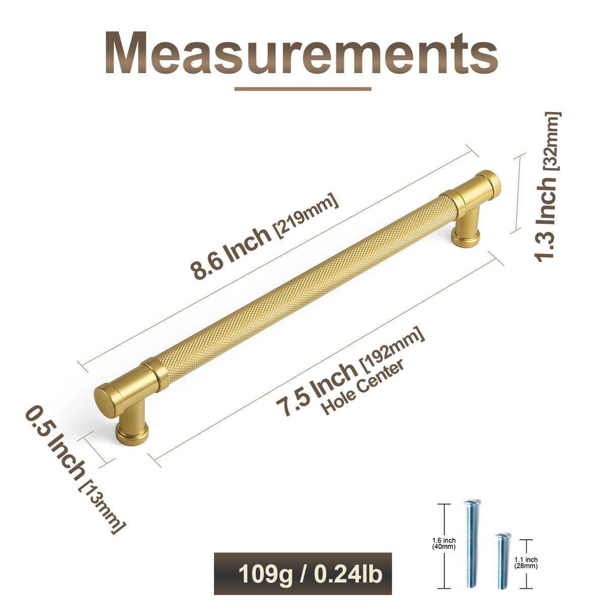 Knurled Metal Alloy Vintage Bronze Bar Pull Kitchen Hardware