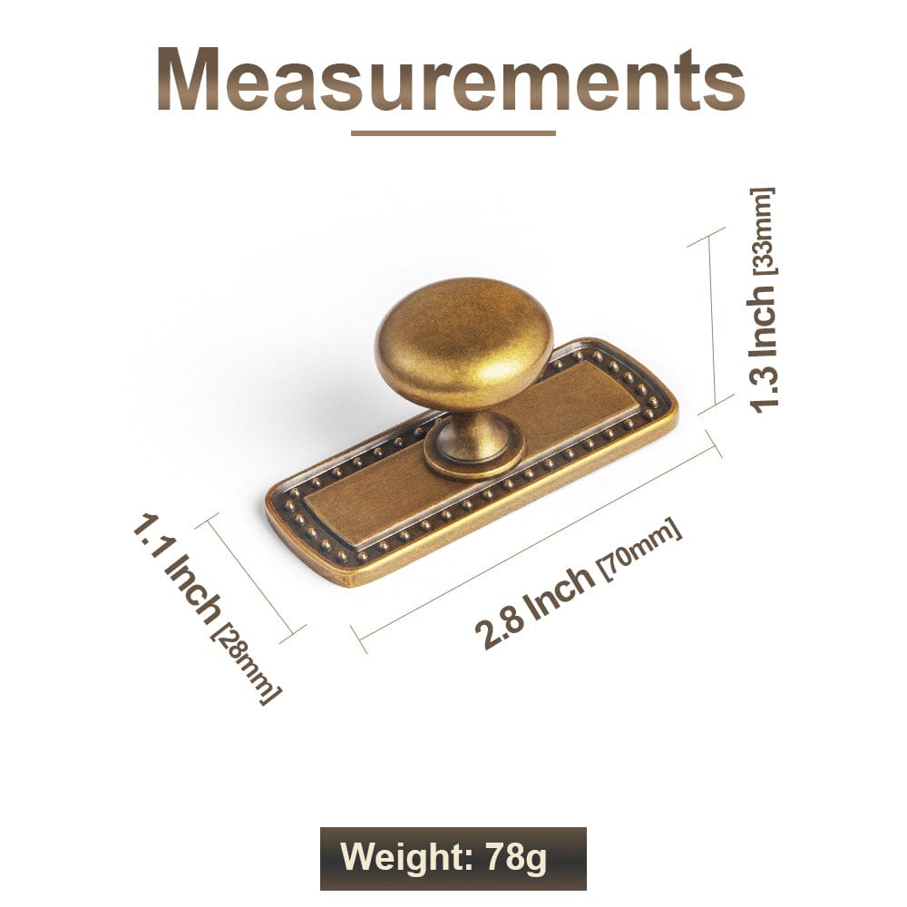 Antique Brass Zinc Alloy Cabinet Knob with Back Plate Single Hole Center Cabinet Hardware for Bedroom Kitchen