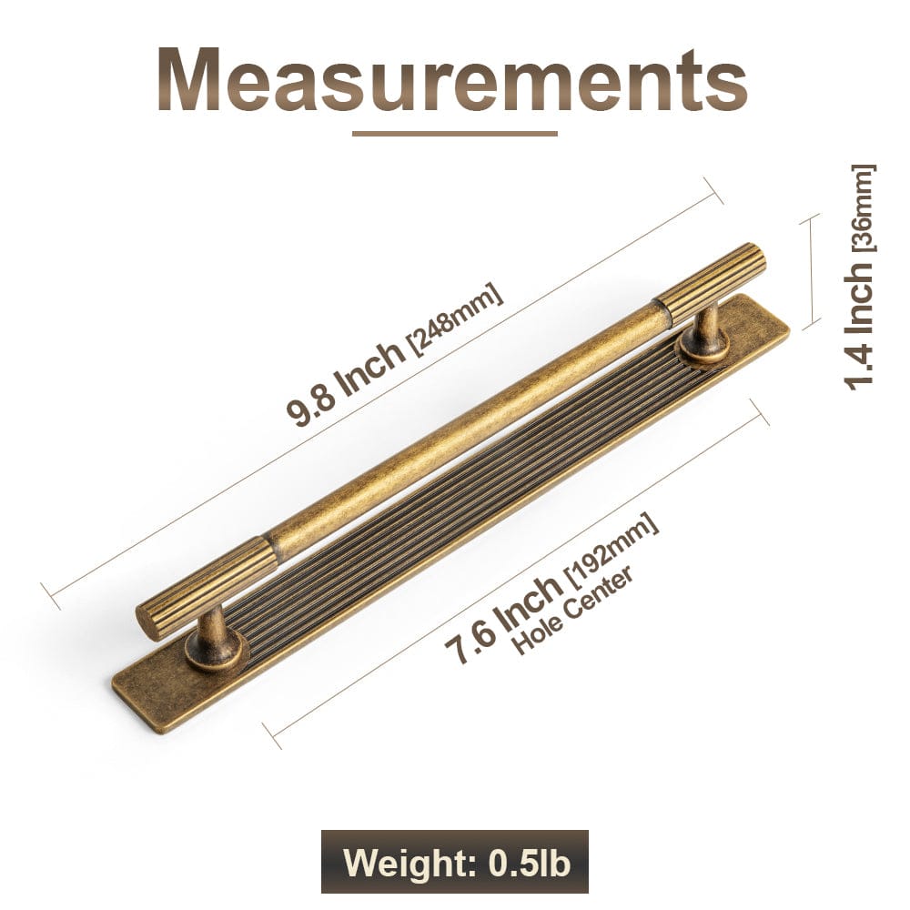 2 Pack Striped Cabinet Pull Retro Brass Cabinet Handles Knobs with Back Plate