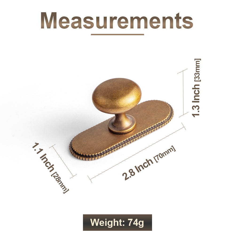 Antique Brass Zinc Alloy Cabinet Knob with Back Plate Single Hole Center Cabinet Hardware for Bedroom Kitchen