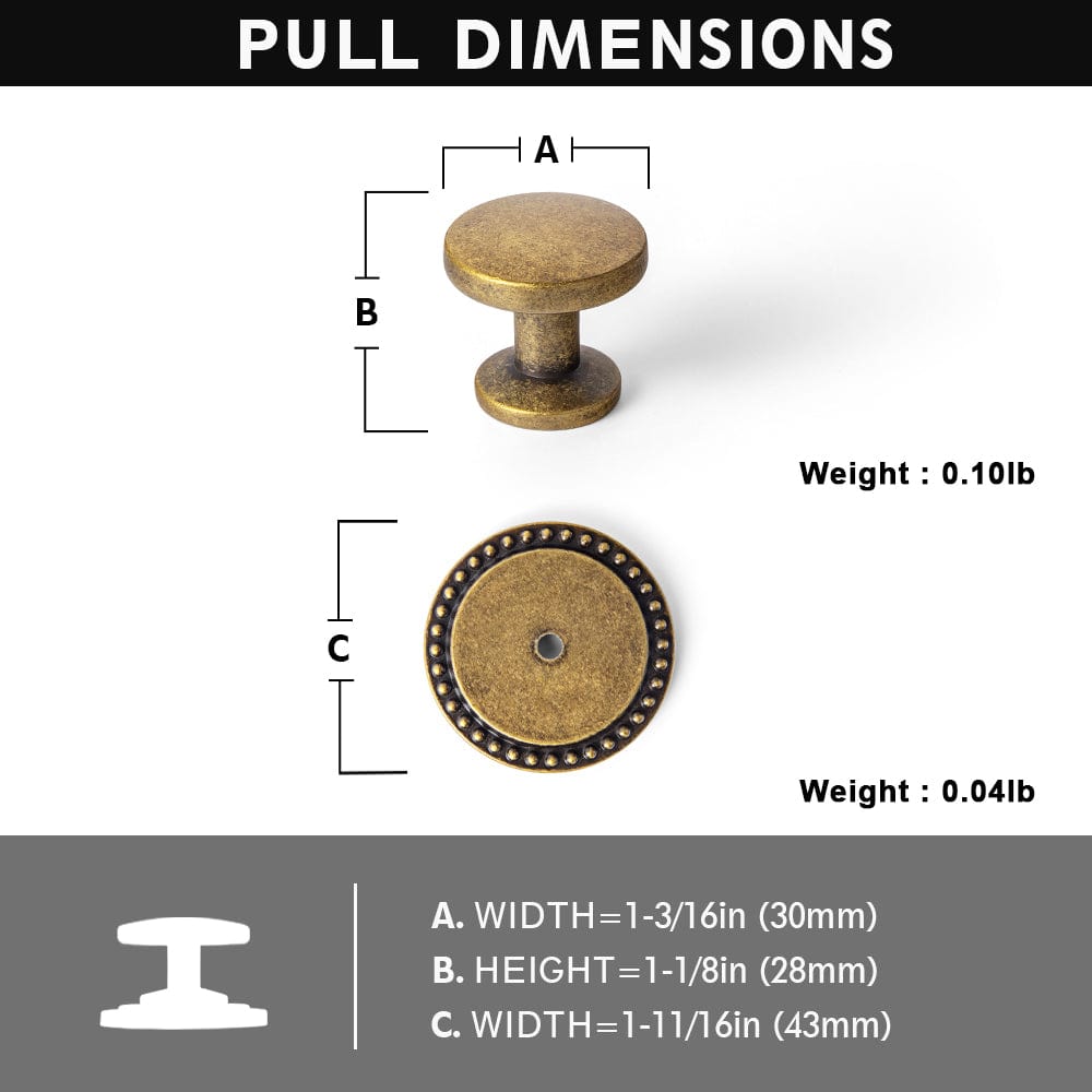 Vintage Cabinet Knobs with Cylindrical Stem Minimalist Dresser Hardware