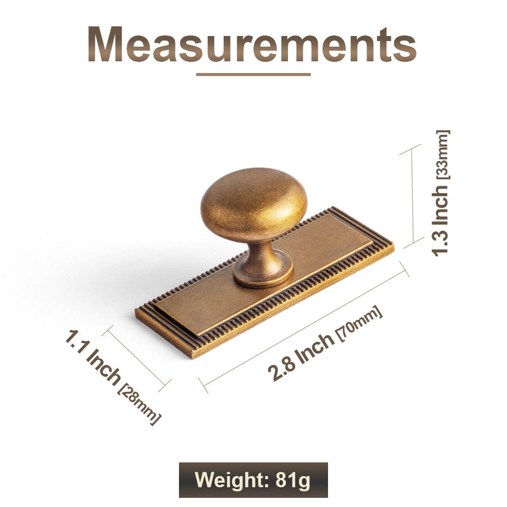 Antique Brass Zinc Alloy Cabinet Knob with Back Plate Single Hole Center Cabinet Hardware for Bedroom Kitchen