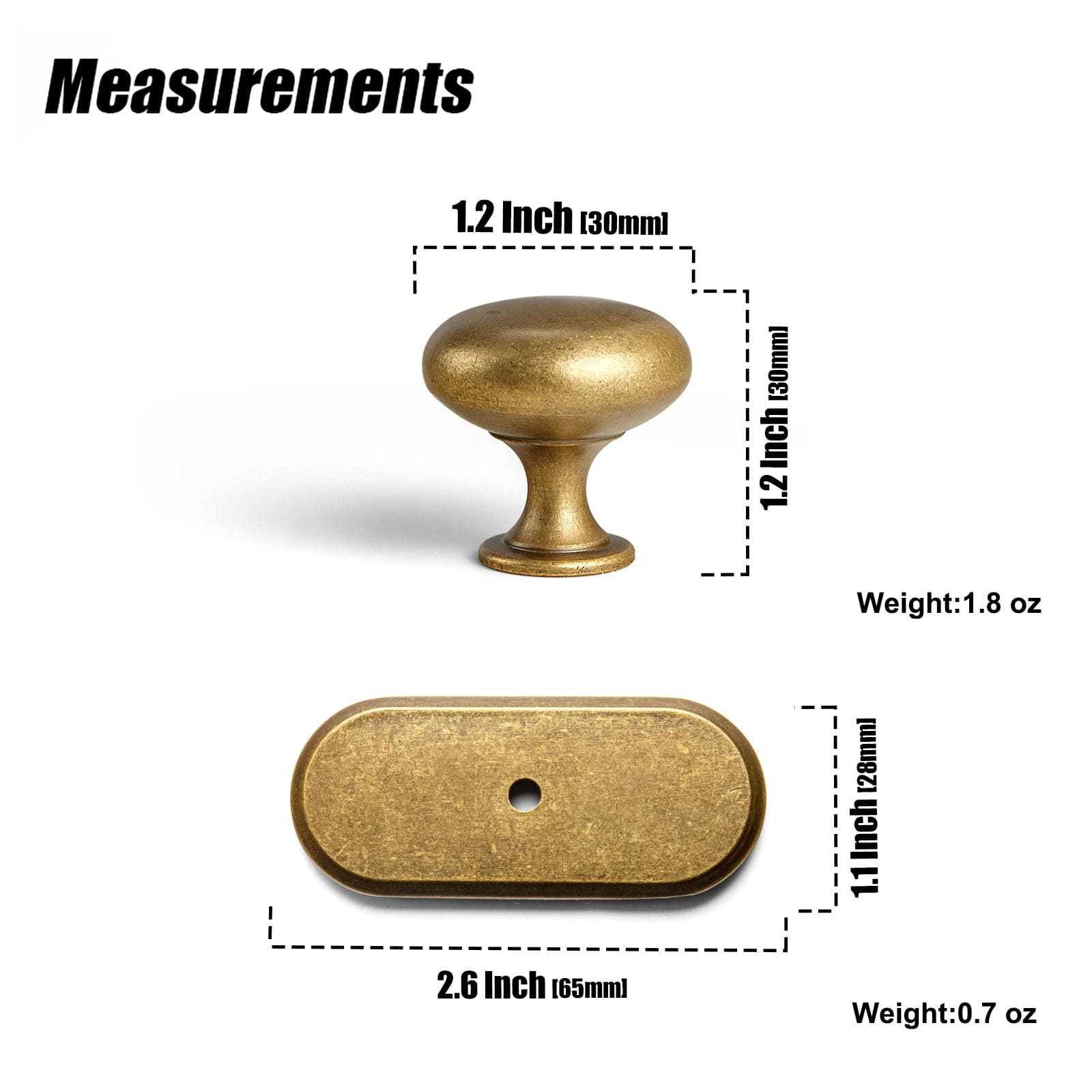 Antique Brass Zinc Alloy Cabinet Knob with Back Plate Single Hole Center Cabinet Hardware for Bedroom Kitchen