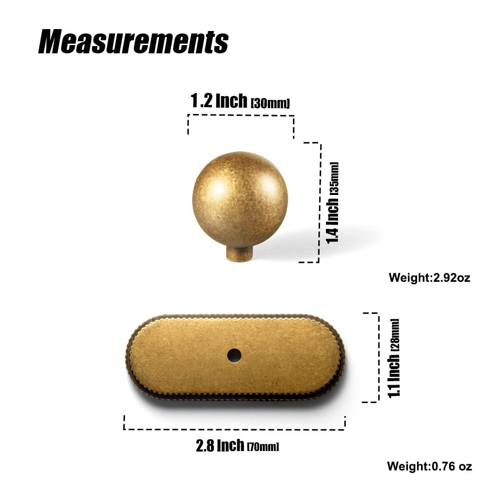 2 Pack Round Cabinet Knobs with Back Plate Zinc Alloy Cabinet Handle with Long Back Plate
