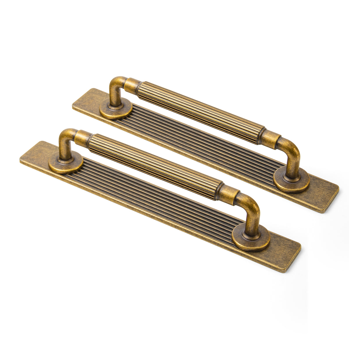 2 Pack Zinc Alloy Fluted Cabinet Handles with Ornate Backplates, Grooved Bar Pulls for Furniture Cabinet Hardware