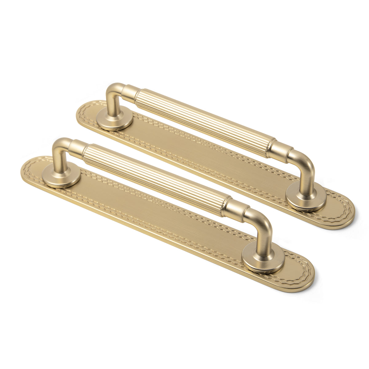 2 Pack Zinc Alloy Fluted Cabinet Handles with Ornate Backplates, Grooved Bar Pulls for Furniture Cabinet Hardware
