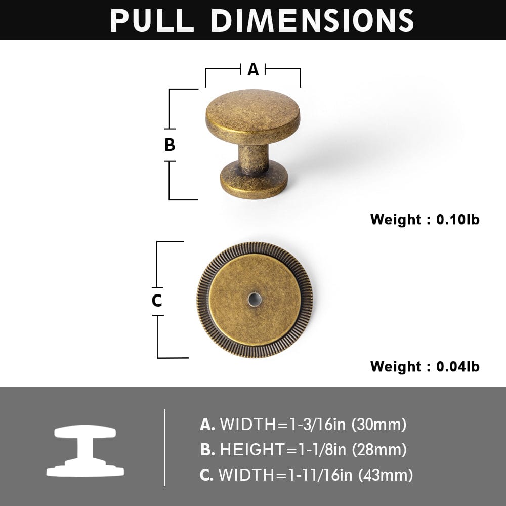 Vintage Cabinet Knobs with Cylindrical Stem Minimalist Dresser Hardware