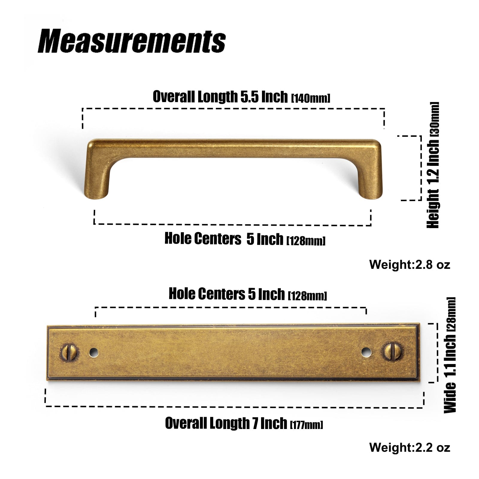 2 Pack Classic Cabinet Bar Pulls with Back Plate Zinc Alloy Cabinet Handle with Long Back Plate
