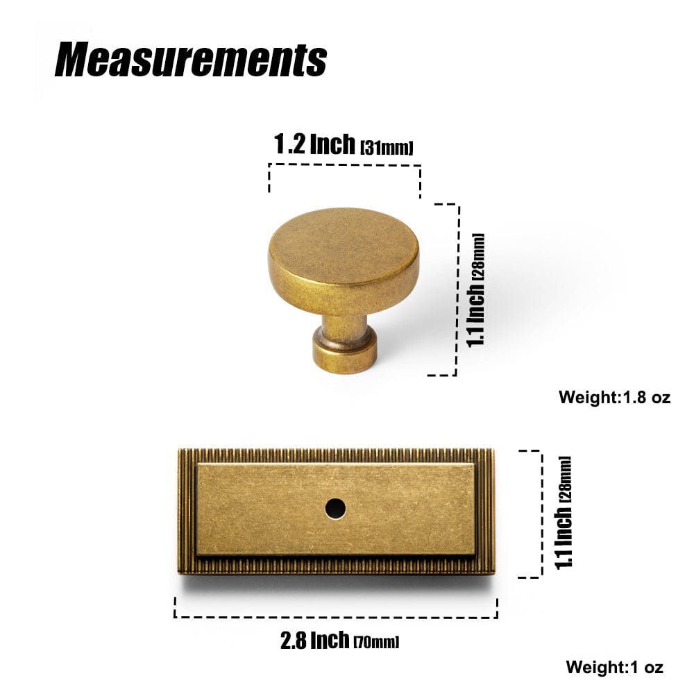 Vintage Brass Zinc Alloy Cabinet Knob with Back Plate Single Hole Center Kitchen Hardware