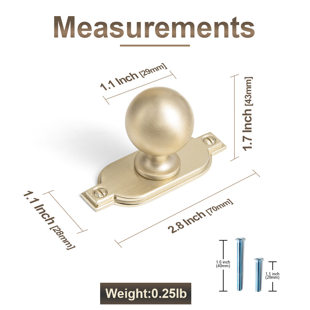 Round Ball Cabinet Knobs, Solid Zinc Alloy Drawer Knobs with Multiple Optional Backplates for Kitchen Furniture Hardware