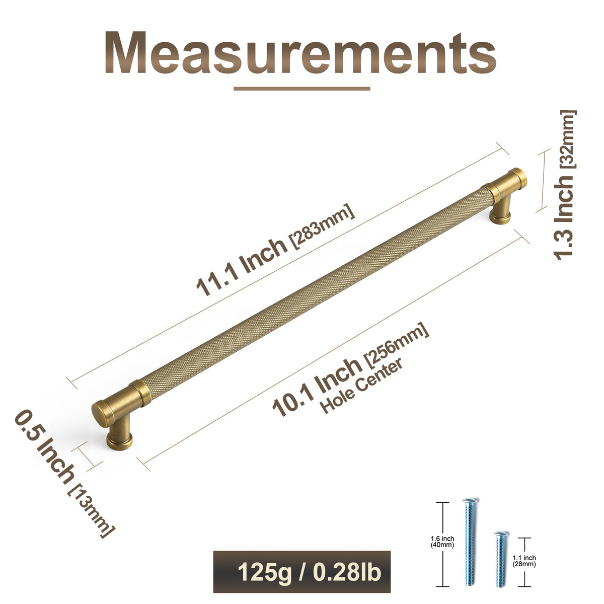 Knurled Metal Alloy Vintage Bronze Bar Pull Kitchen Hardware