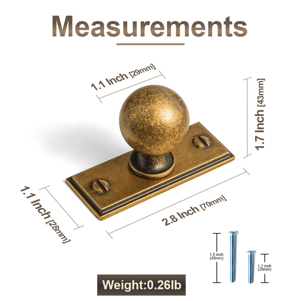 Round Ball Cabinet Knobs, Solid Zinc Alloy Drawer Knobs with Multiple Optional Backplates for Kitchen Furniture Hardware