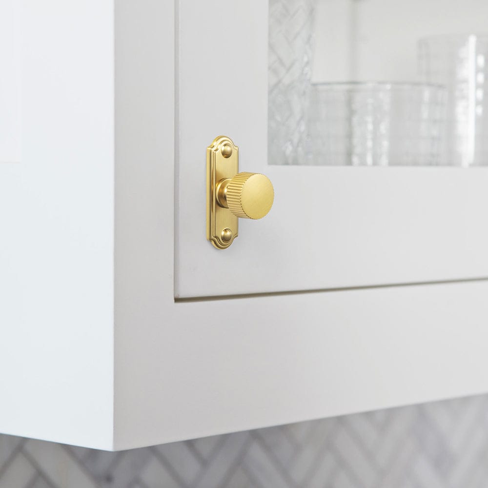 2 Pack Striped Cabinet Pull Retro Brass Cabinet Handles Knobs with Back Plate