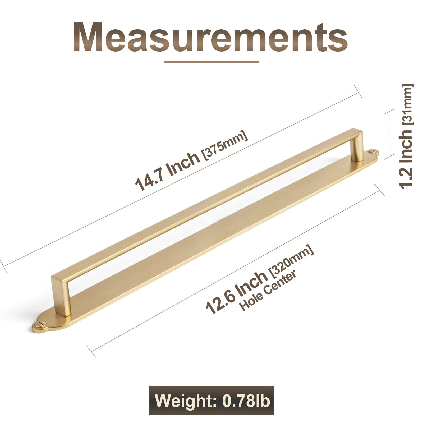 2 Pack Long Cabinet Bar Pulls with Back Plates Solid Drawer Handles Set