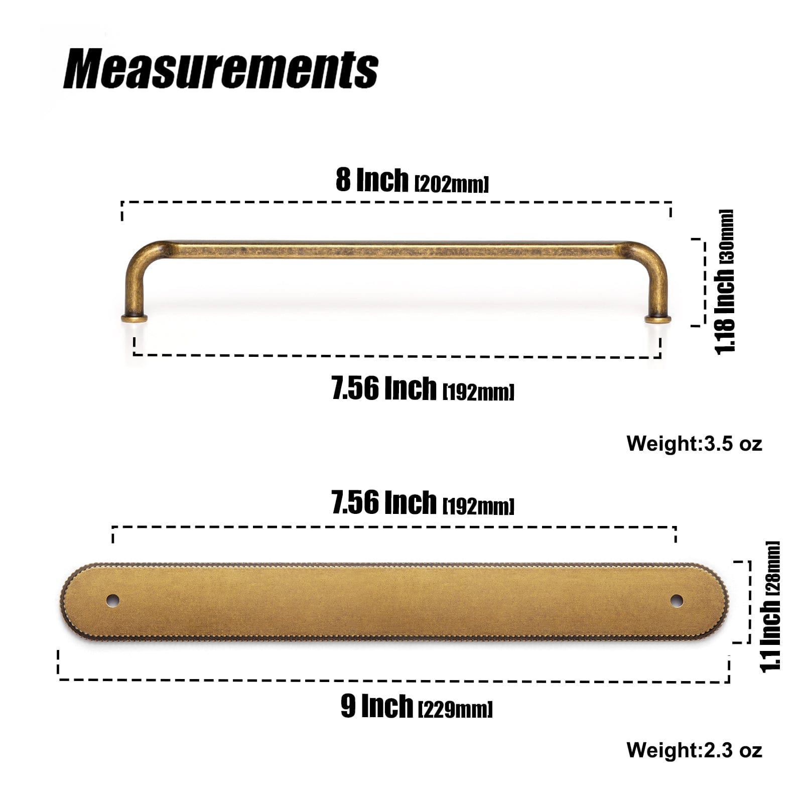 2 Pack Antique Brass Cabinet Pulls with Back Plate Zinc Alloy Drawer Handle with Long Back Plate