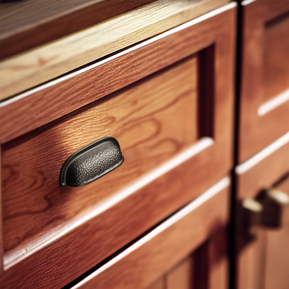 Hammered Texture Cabinet Cup Pulls with Curved Edges Elegant Vintage Drawer Bin Handle for Kitchen