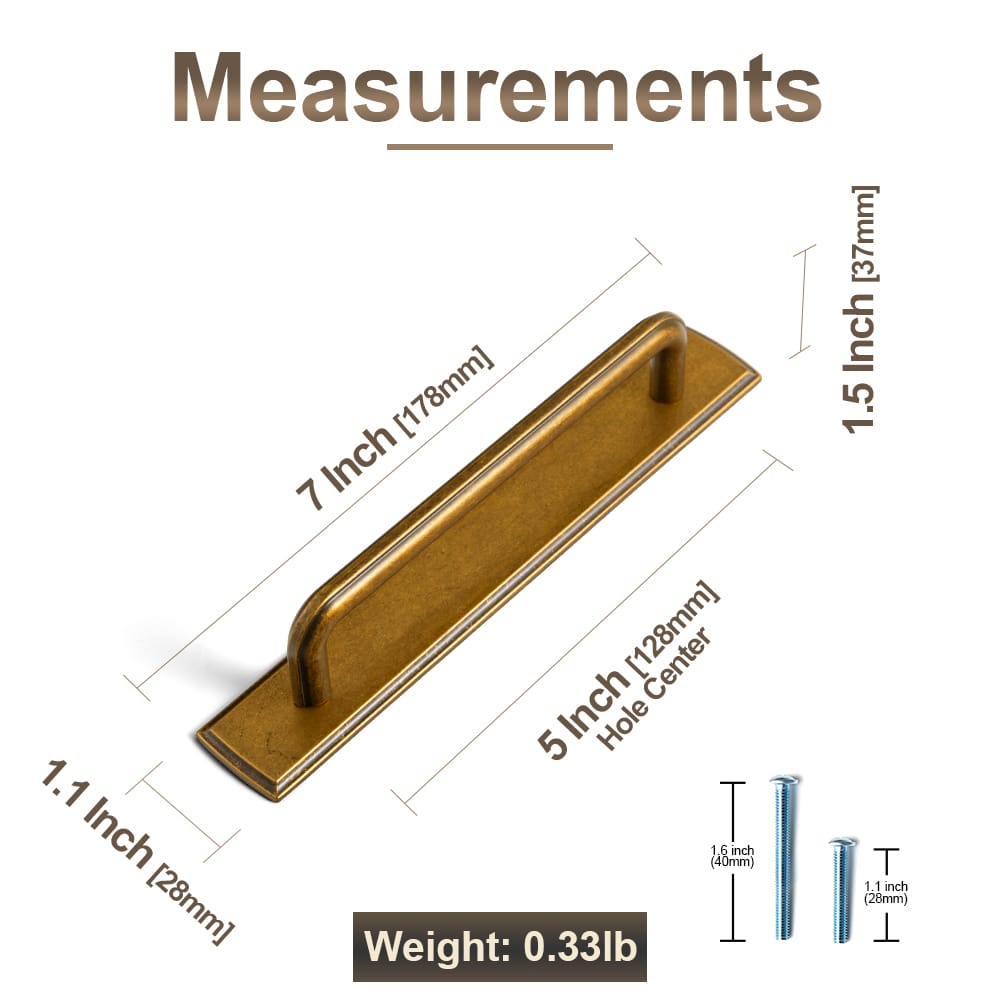 2 Pack Zinc Alloy U-Shaped Cabinet Handles, Vintage Drawer Pulls with Backplate for Kitchen & Bathroom Cabinetry