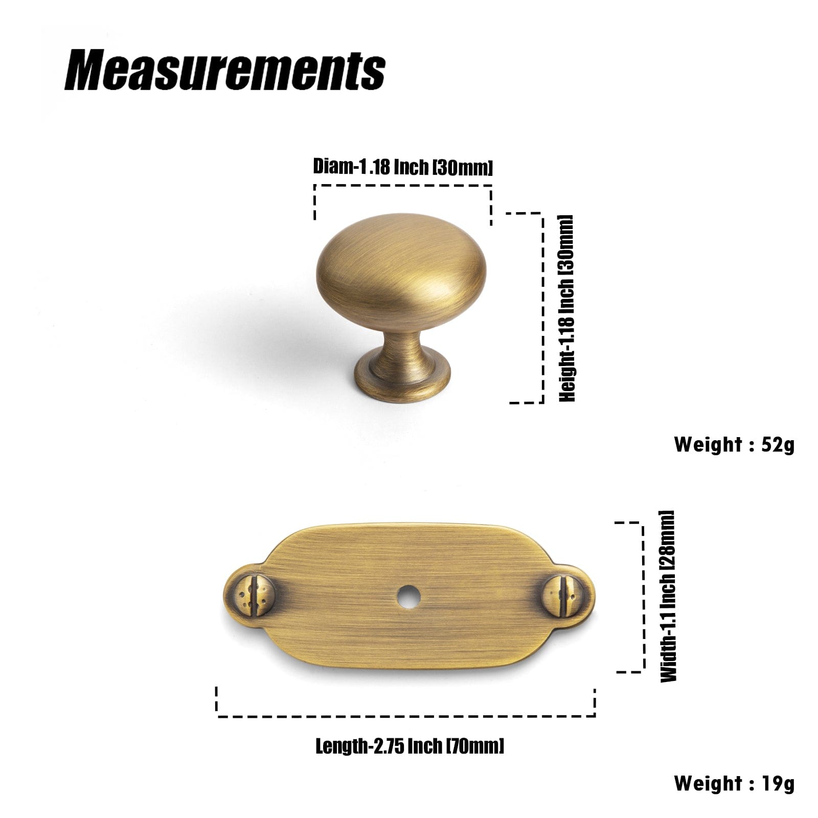 Antique Brass Zinc Alloy Cabinet Knob with Back Plate Single Hole Center Cabinet Hardware for Bedroom Kitchen