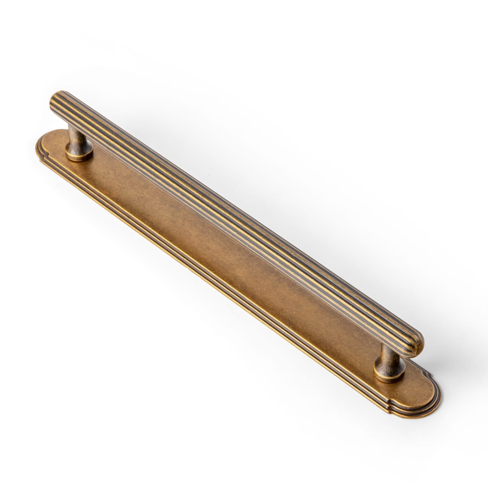2 Pack Ribbed Fluted Cabinet Pull Handle with Backplate, Vintage Zinc Alloy Drawer Bar Pull