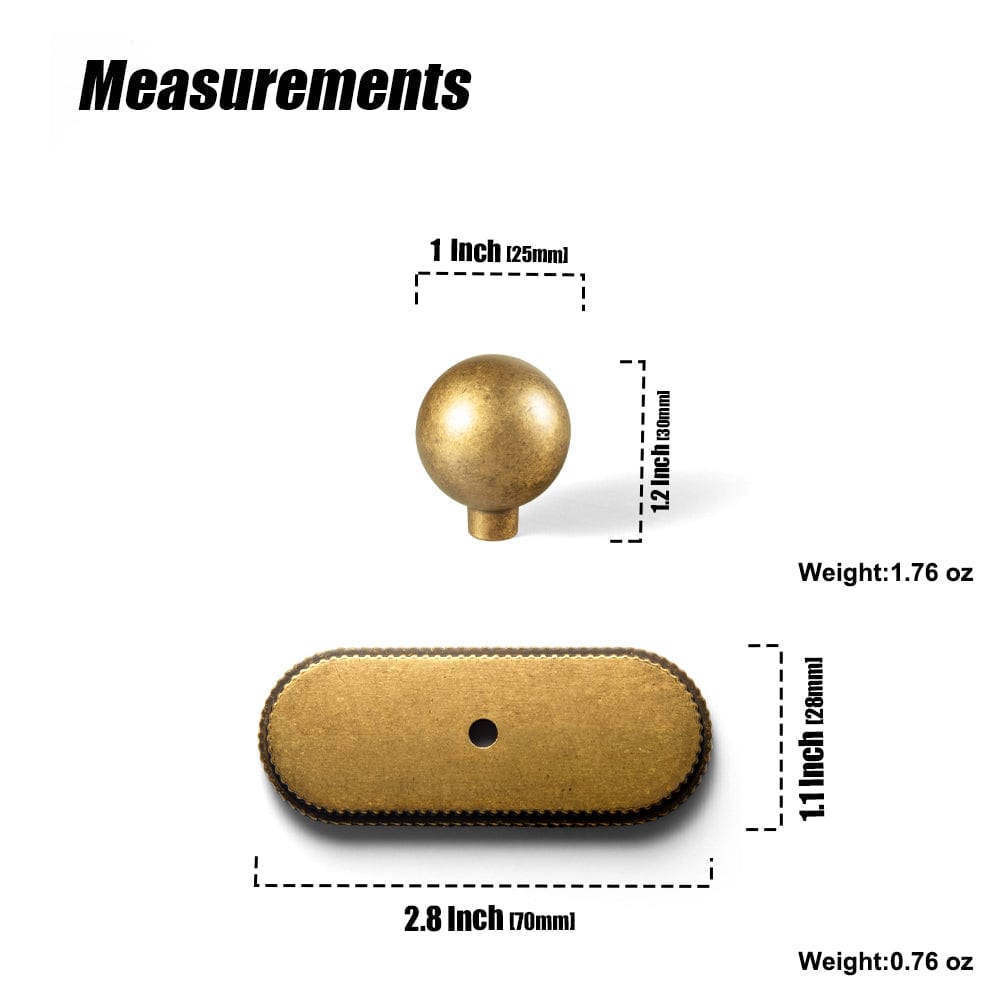 2 Pack Round Cabinet Knobs with Back Plate Zinc Alloy Cabinet Handle with Long Back Plate