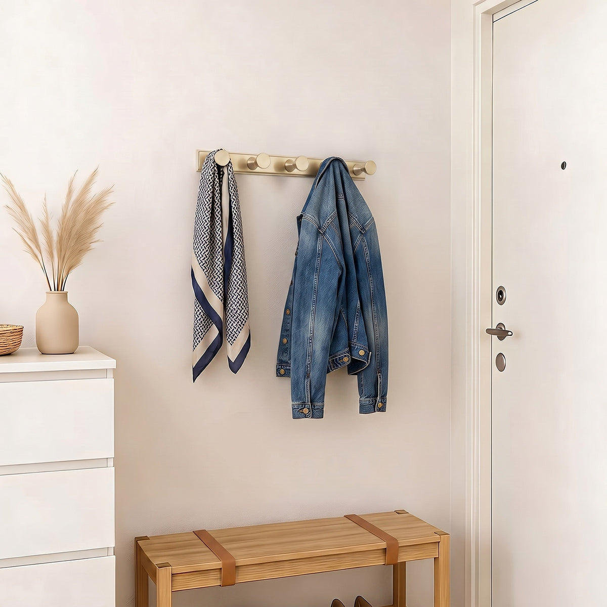 Wall Mount Hook Rail, Zinc Alloy Backplate with Aluminum Hooks for Entryway & Bathroom Organization