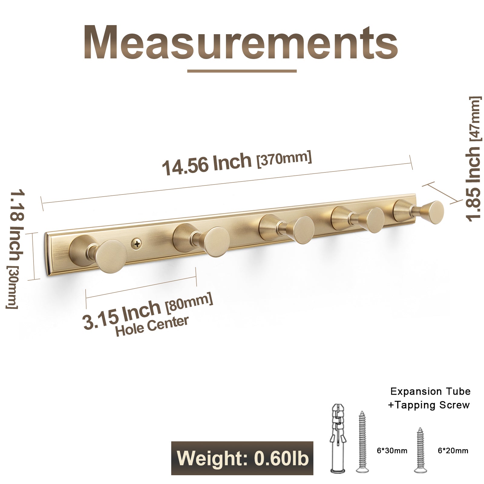 Wall Mount Hook Rail, Zinc Alloy Backplate with Aluminum Hooks for Entryway & Bathroom Organization