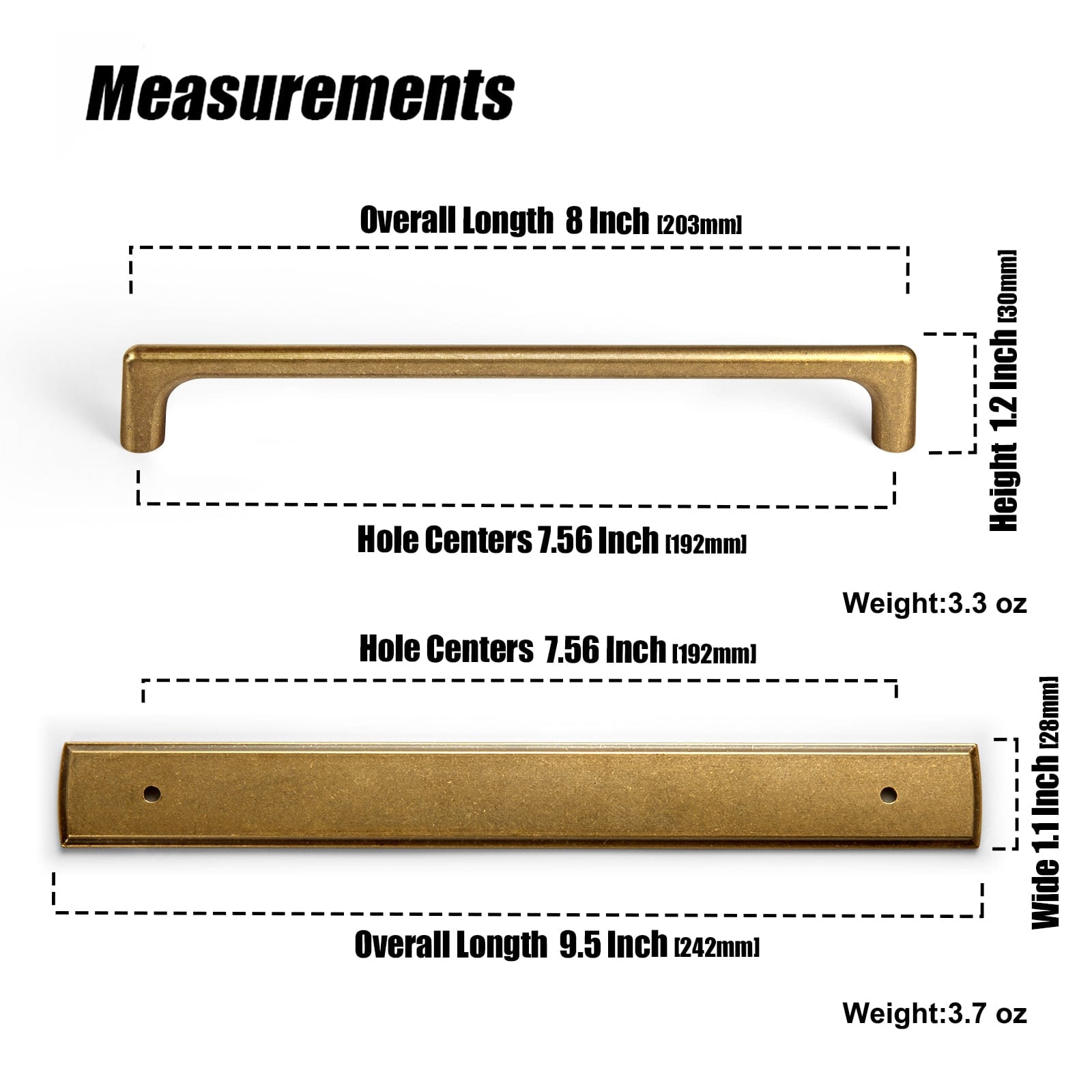 2 Pack Classic Cabinet Bar Pulls with Back Plate Zinc Alloy Cabinet Handle with Long Back Plate