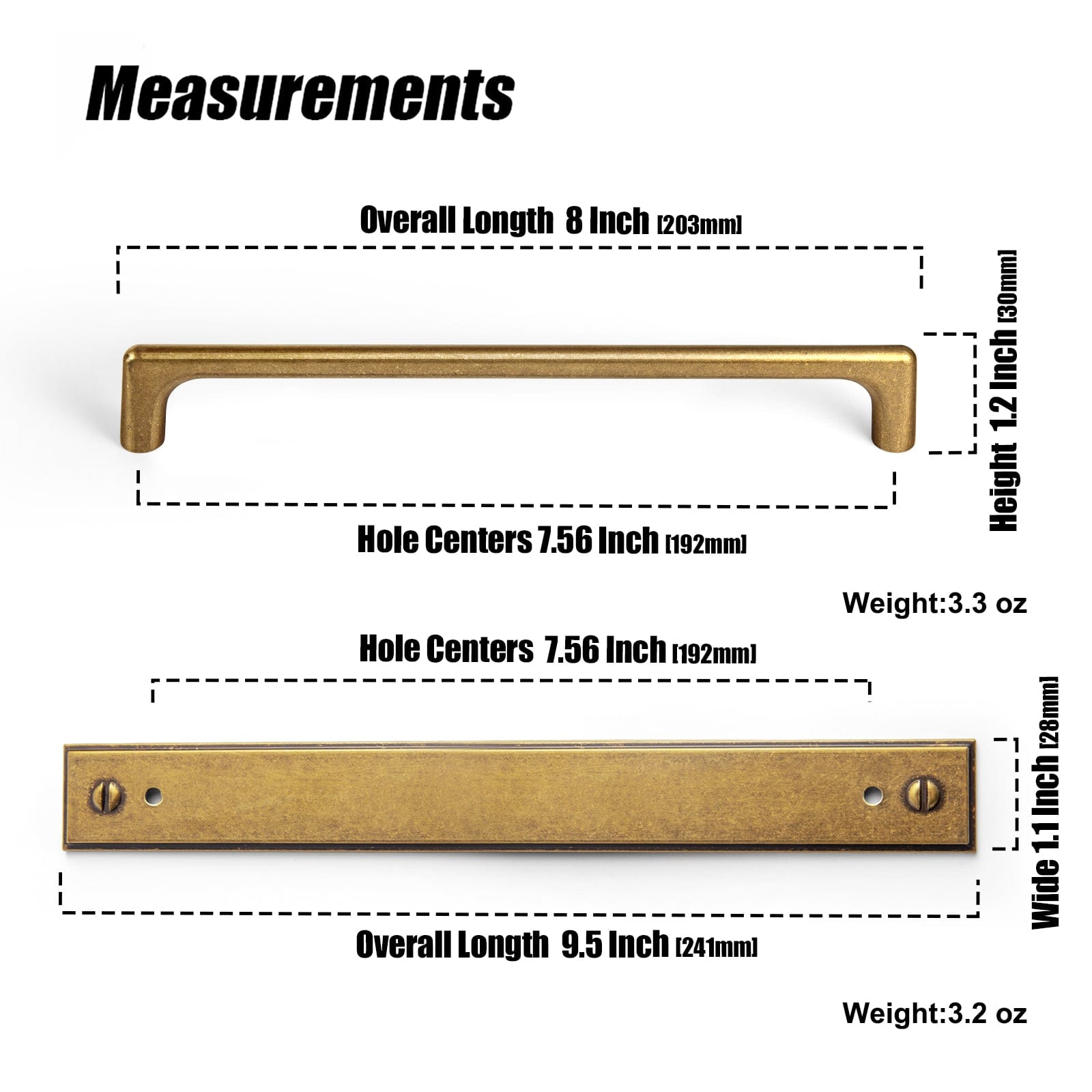 2 Pack Classic Cabinet Bar Pulls with Back Plate Zinc Alloy Cabinet Handle with Long Back Plate