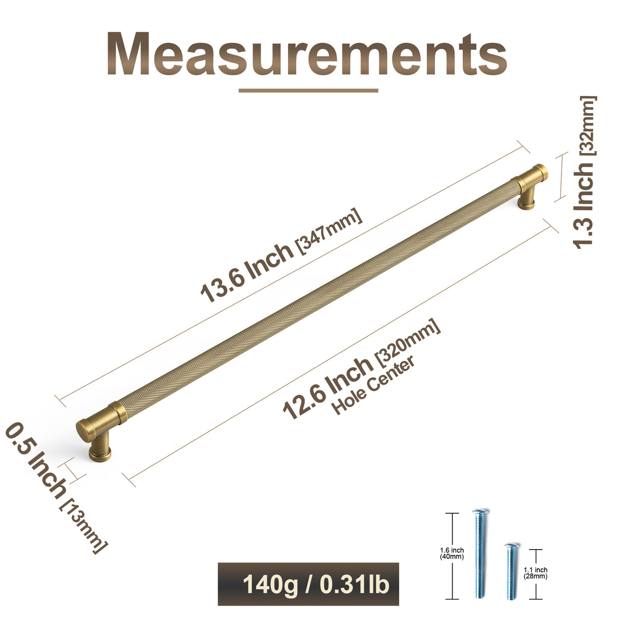 Knurled Metal Alloy Vintage Bronze Bar Pull Kitchen Hardware