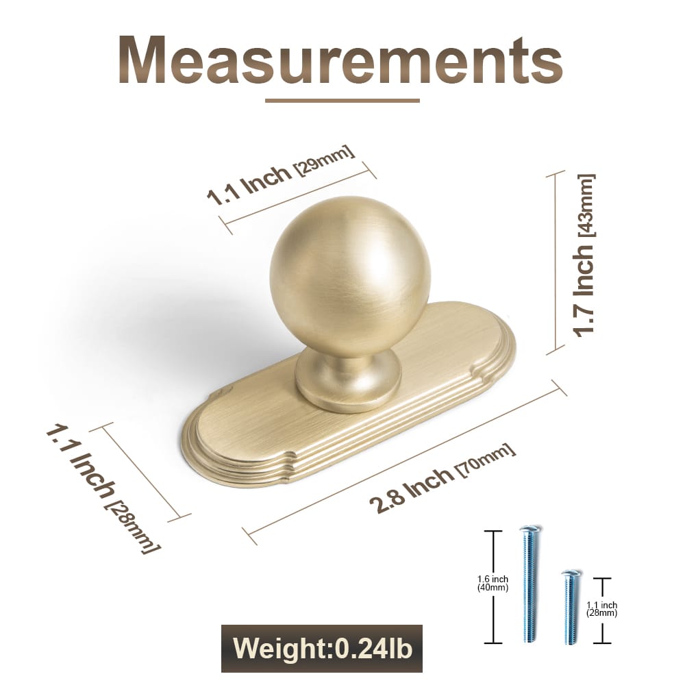 Round Ball Cabinet Knobs, Solid Zinc Alloy Drawer Knobs with Multiple Optional Backplates for Kitchen Furniture Hardware