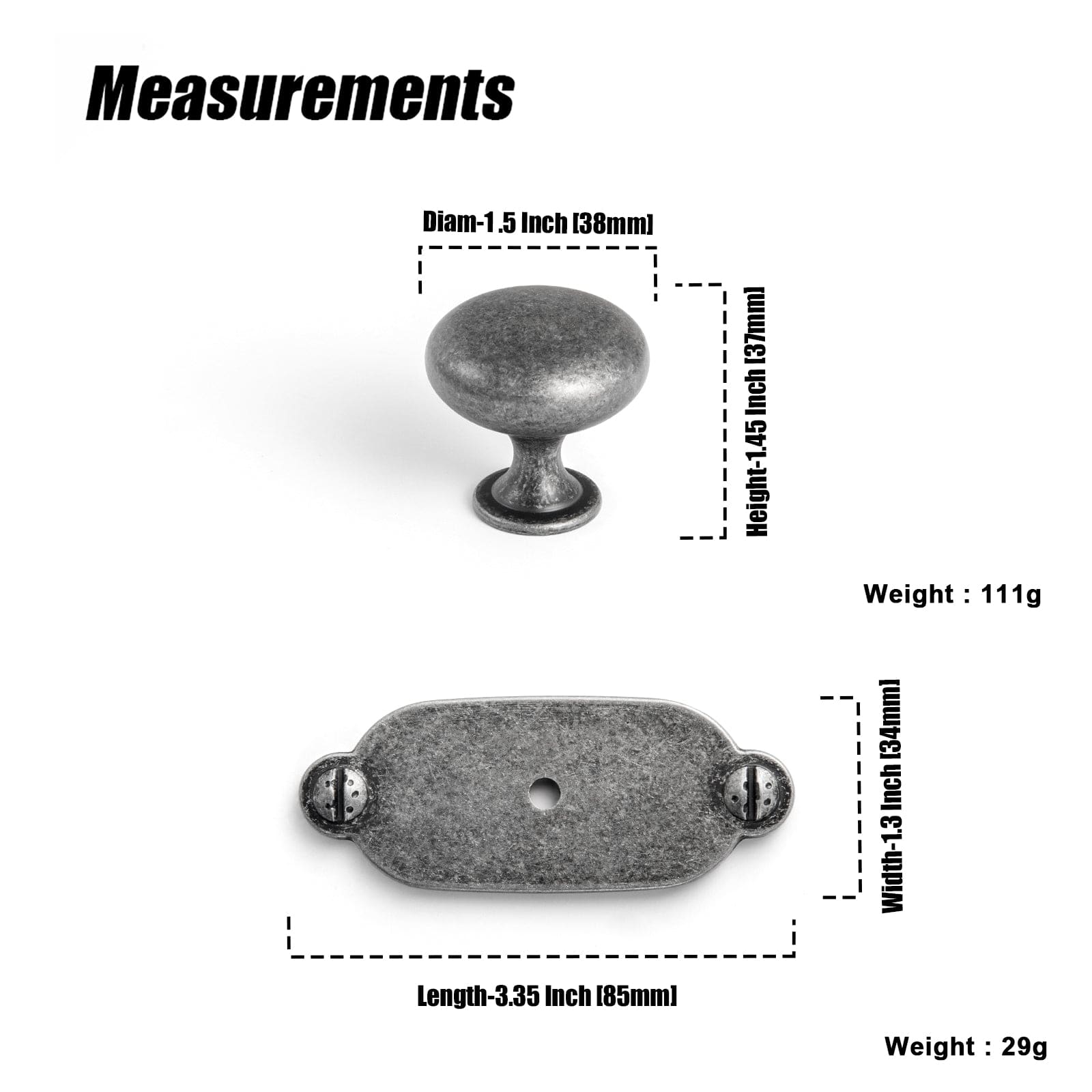 6 Pack Antique Brass Zinc Alloy Cabinet Knob with Back Plate Single Hole Center Cabinet Hardware for Bedroom Kitchen