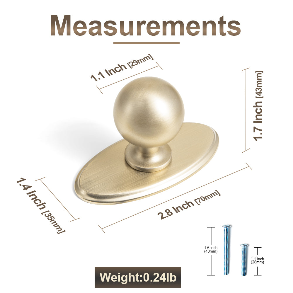 Round Ball Cabinet Knobs, Solid Zinc Alloy Drawer Knobs with Multiple Optional Backplates for Kitchen Furniture Hardware