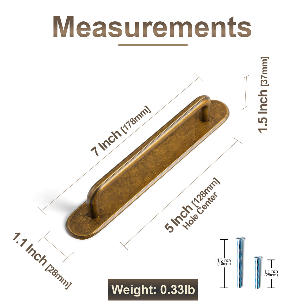 2 Pack Zinc Alloy U-Shaped Cabinet Handles, Vintage Drawer Pulls with Backplate for Kitchen & Bathroom Cabinetry