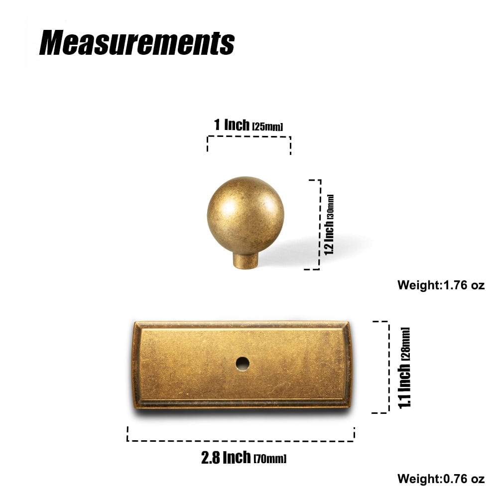 2 Pack Round Cabinet Knobs with Back Plate Zinc Alloy Cabinet Handle with Long Back Plate