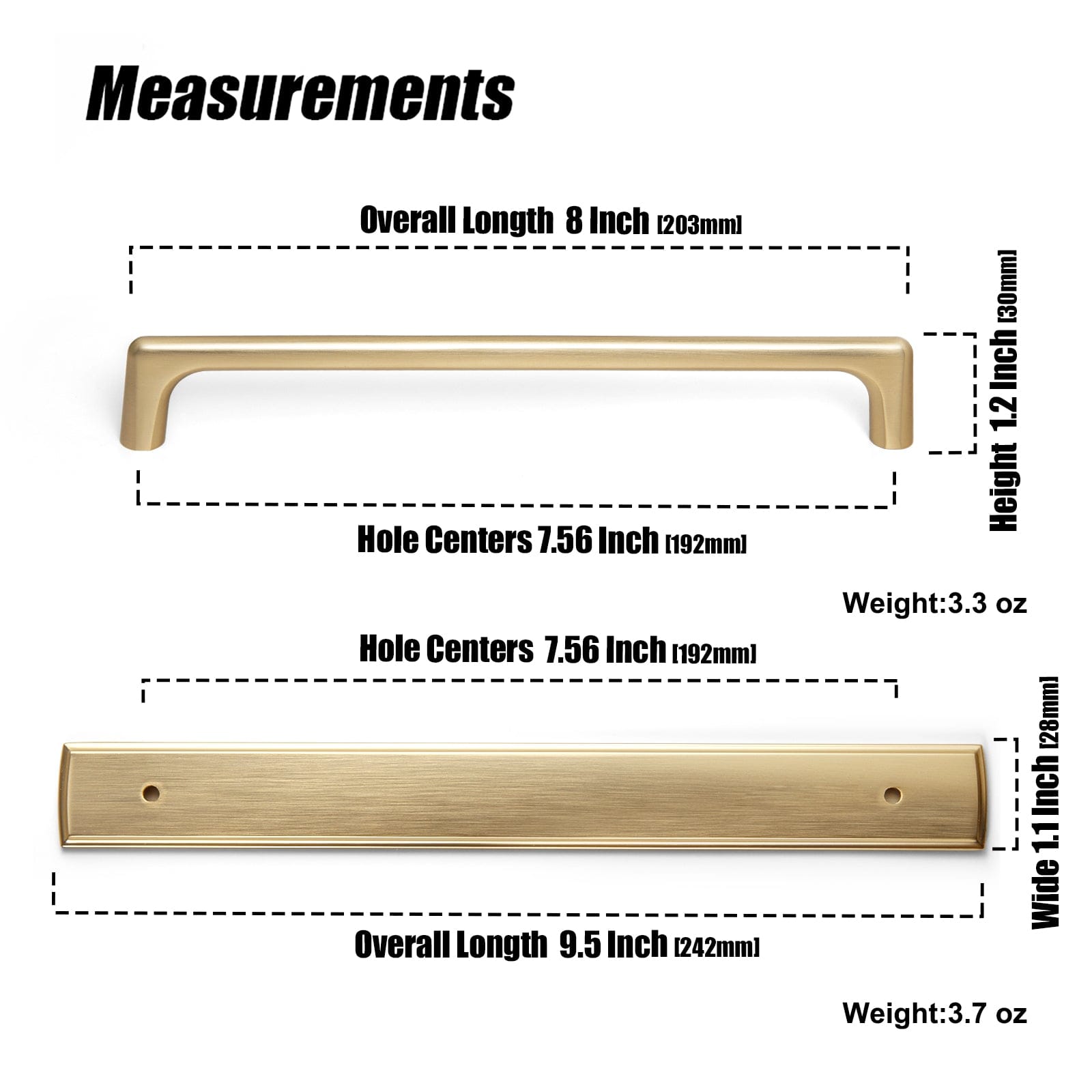 2 Pack Classic Cabinet Bar Pulls with Back Plate Zinc Alloy Cabinet Handle with Long Back Plate