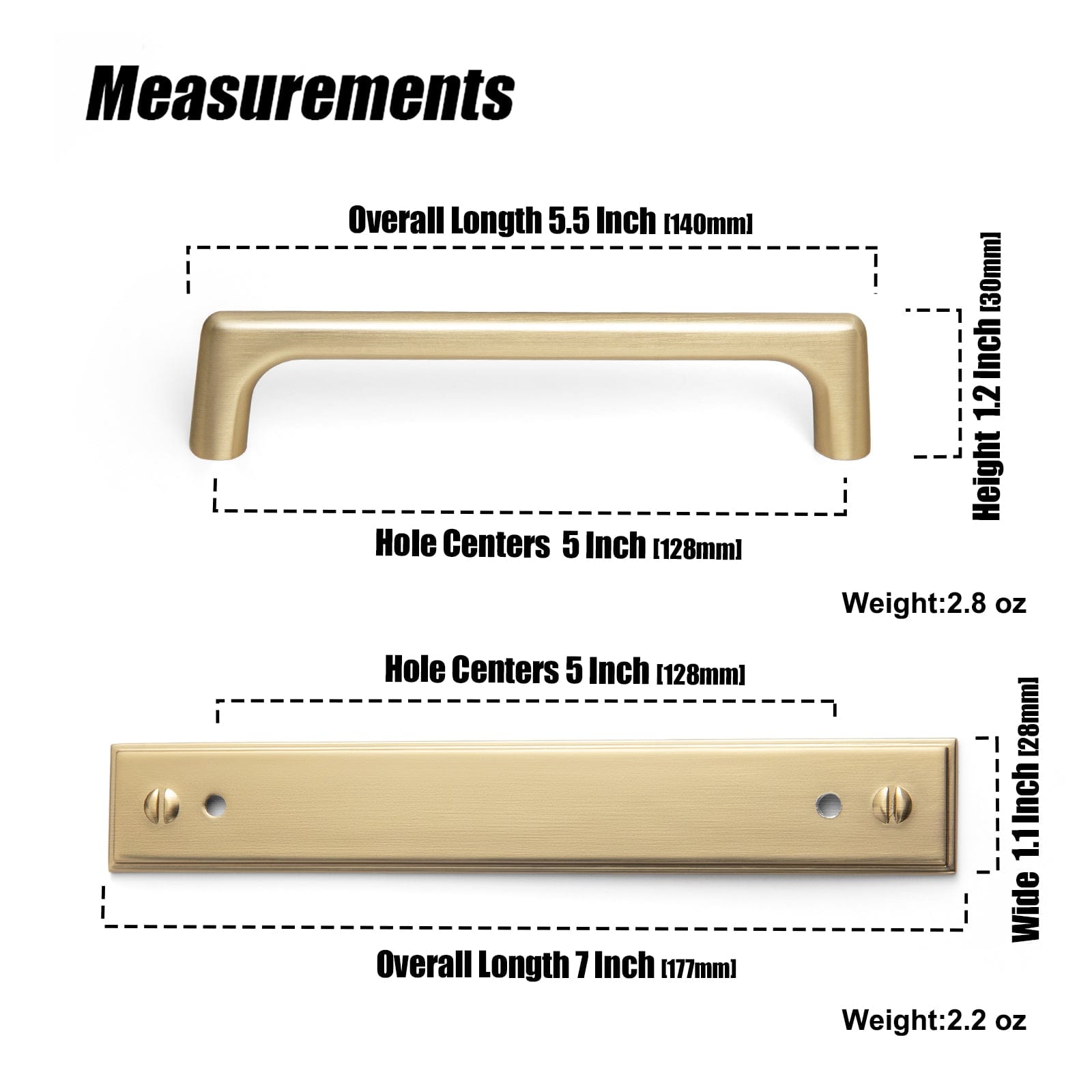 2 Pack Classic Cabinet Bar Pulls with Back Plate Zinc Alloy Cabinet Handle with Long Back Plate