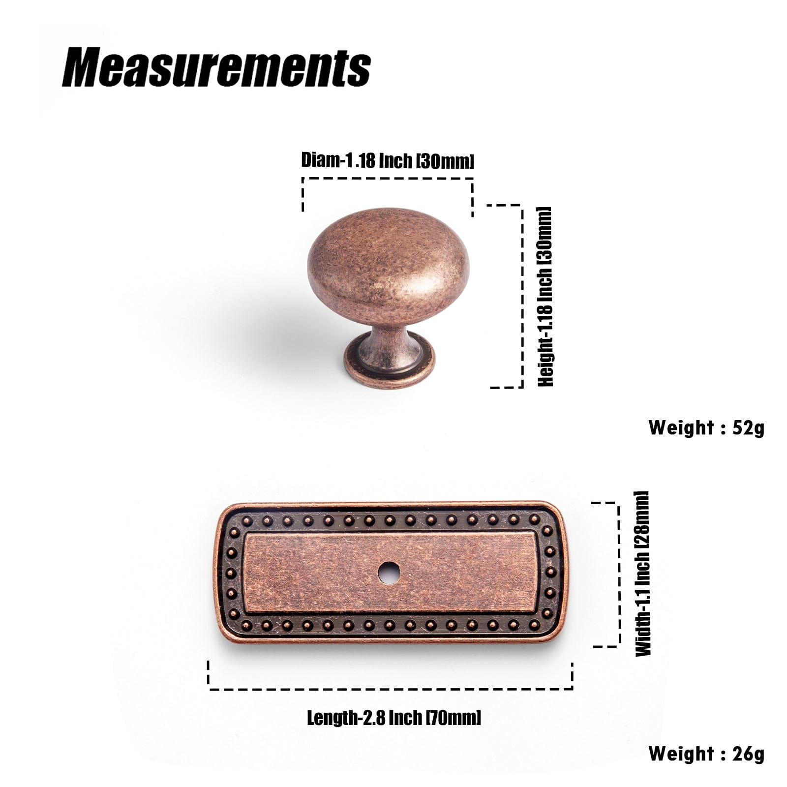 Antique Brass Zinc Alloy Cabinet Knob with Back Plate Single Hole Center Cabinet Hardware for Bedroom Kitchen