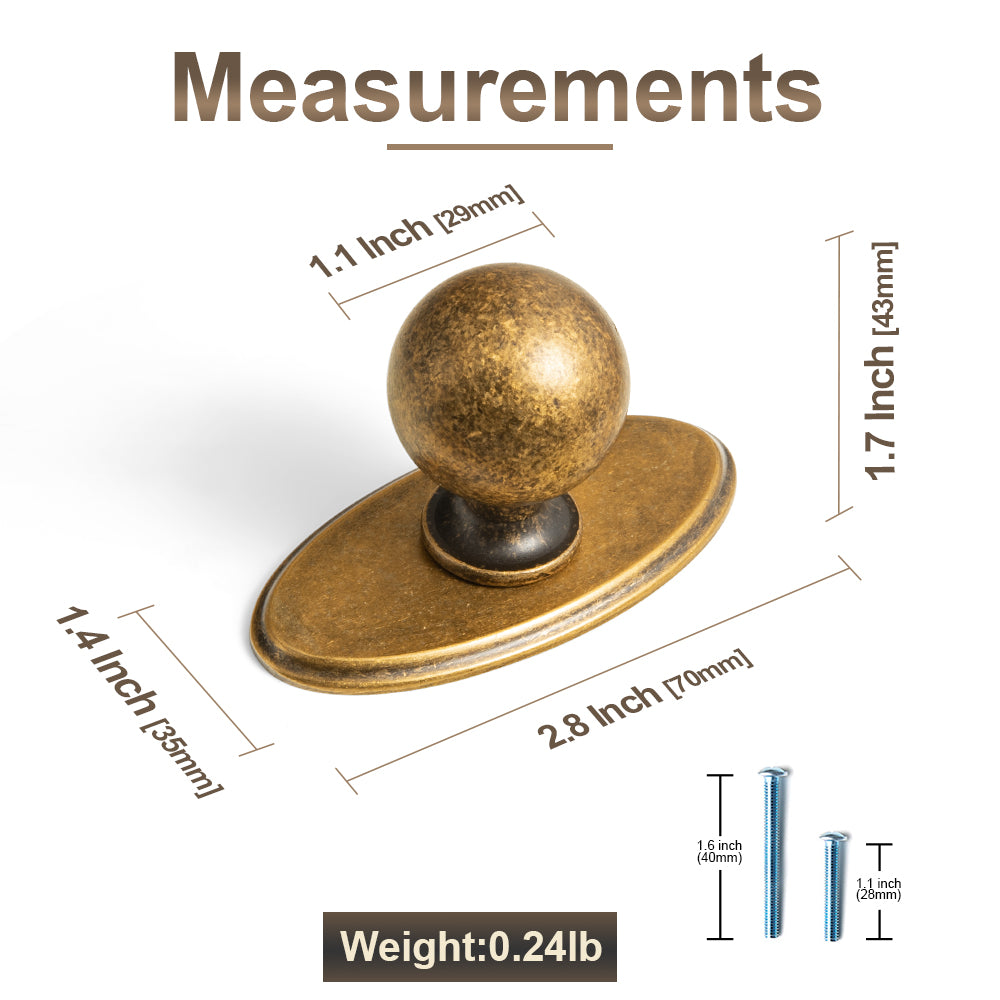 Round Ball Cabinet Knobs, Solid Zinc Alloy Drawer Knobs with Multiple Optional Backplates for Kitchen Furniture Hardware