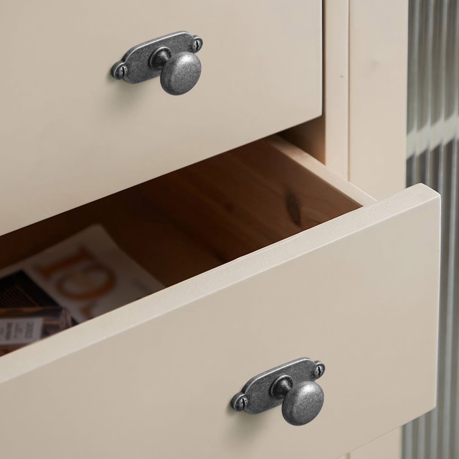 Antique Brass Zinc Alloy Cabinet Knob with Back Plate Single Hole Center Cabinet Hardware for Bedroom Kitchen