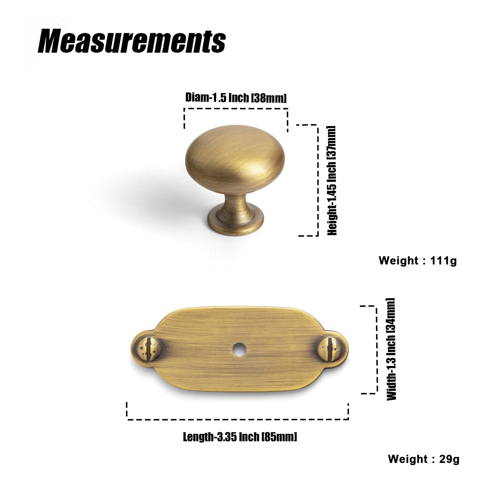 6 Pack Antique Brass Zinc Alloy Cabinet Knob with Back Plate Single Hole Center Cabinet Hardware for Bedroom Kitchen