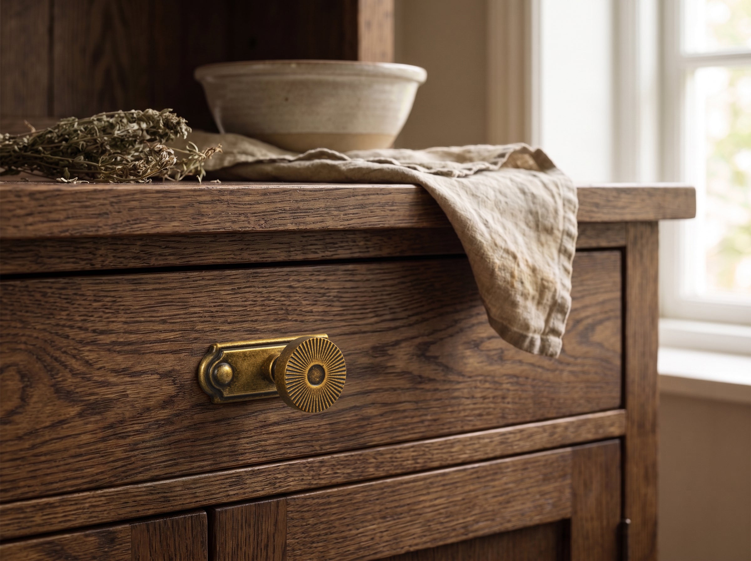 Retro Radiating Pattern Cabinet Knob with Ornate Backplate, Solid Zinc Alloy Drawer Knob for Classic Cabinet Renovation